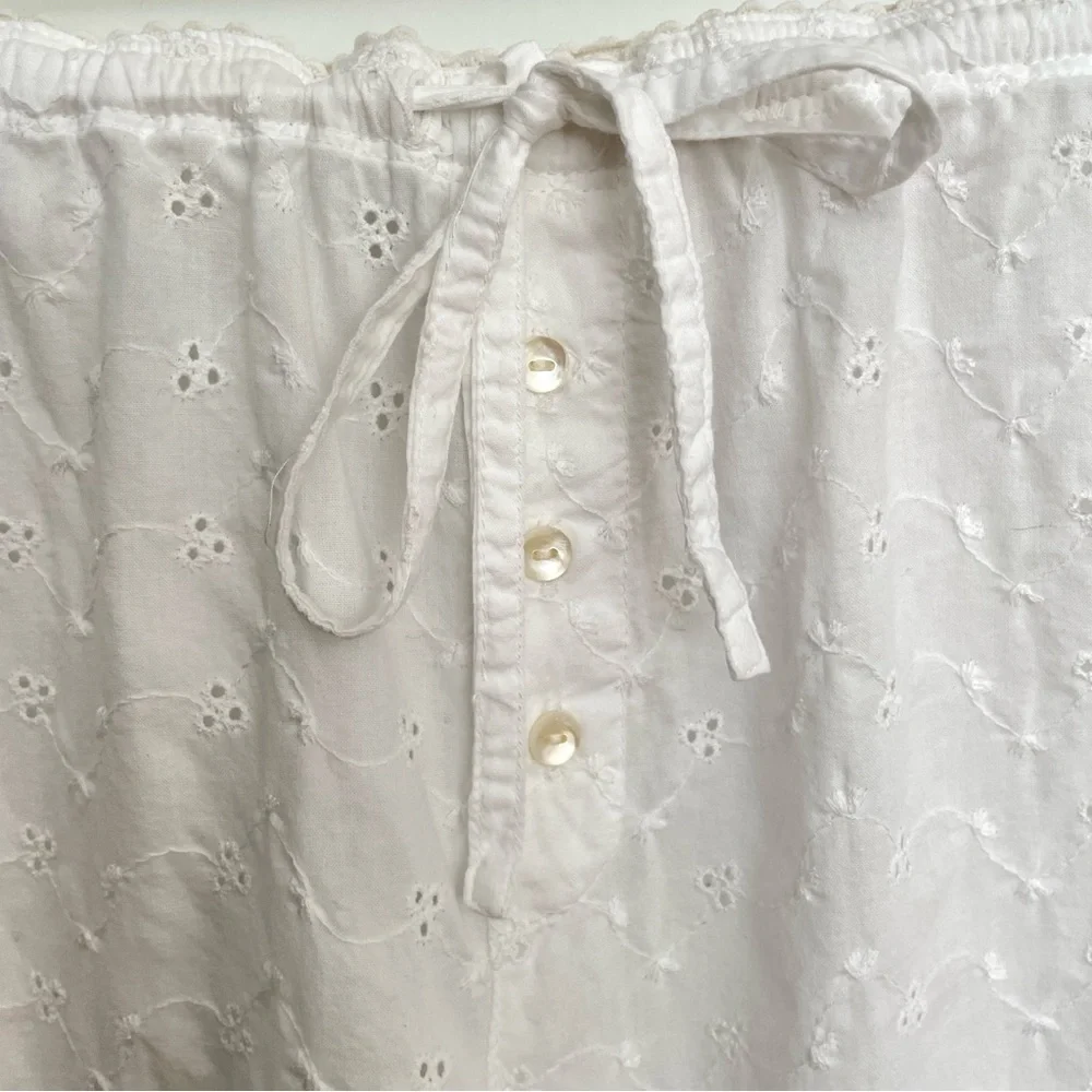 PJ Salvage Eyelet Cropped Pajama Pants Women’s Large White Cotton Lace Trim - Picture 6 of 11